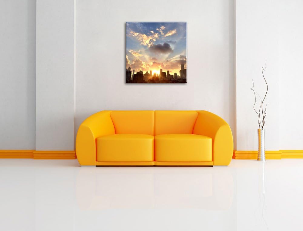Pixxprint Chicago Skyline im Sonnenaufgang, Format: 70x70 auf Leinwand, 70x70