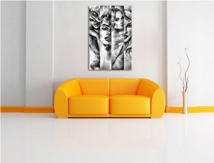 Monocrome, Haar Frisuren, Format: 100x70 auf Leinwand, XXL riesige Bilder fertig gerahmt mit Keilrah