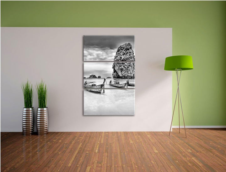 Pixxprint Longtailboote in Thailand als Leinwandbild/Grösse: 3 Teilig (120x80 cm) cm/Wandbild/Kunstd