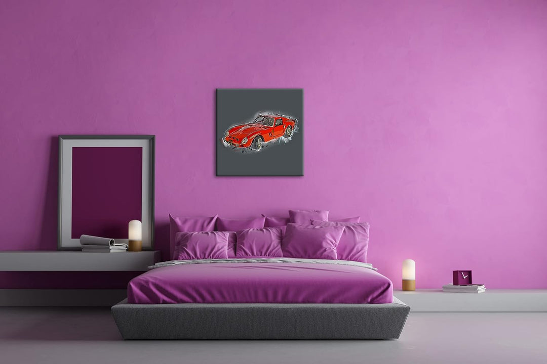 gezeichneter Sportwagen Format: 60x60 als Leinwandbild, Motiv fertig gerahmt auf Echtholzrahmen, Hoc