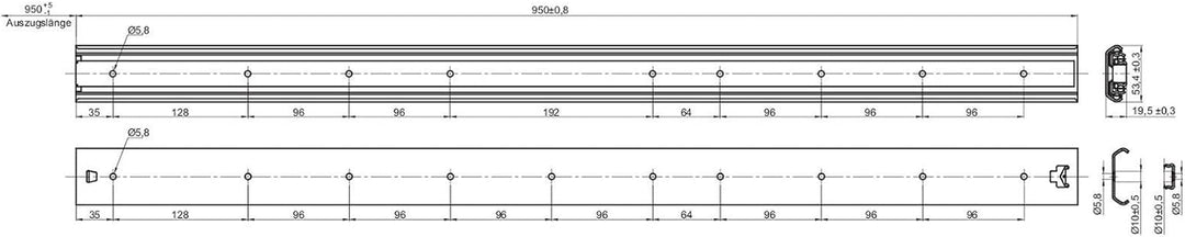 SOTECH 1 Paar Vollauszüge 117959 Höhe 53,4 mm, Länge 950 mm Schubladen Führung mit 95 Kg Tragkraft L