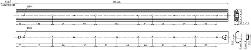 SOTECH 1 Paar Vollauszüge 117959 Höhe 53,4 mm, Länge 950 mm Schubladen Führung mit 95 Kg Tragkraft L