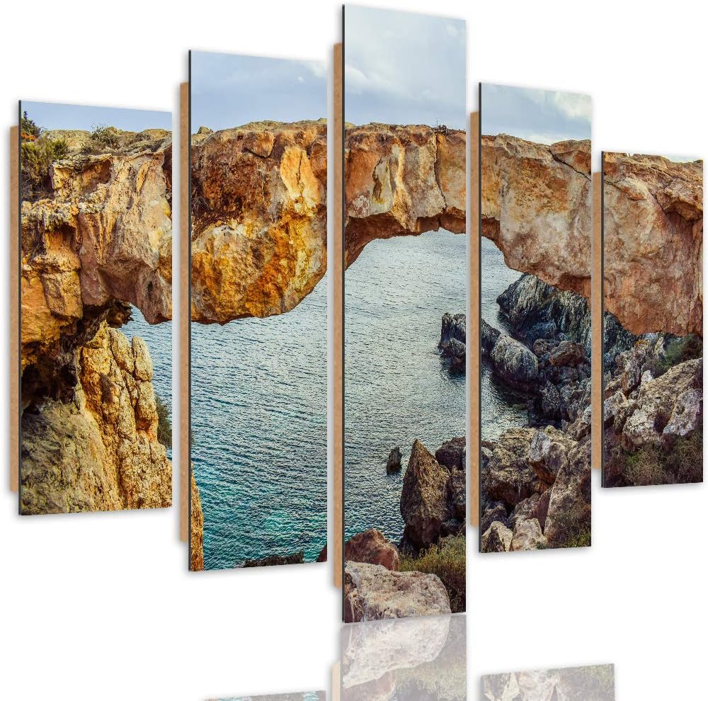 Bilder Modern Natur 5 Teilig Design Art Fels See Himmel Landschaft orange 100x70 cm Deco panel 100x7