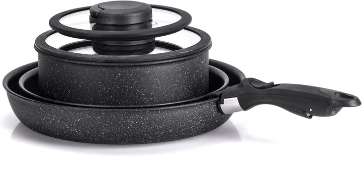 Moneta Etnea Minispace Batterie 7 Stück, bestehend aus 1 abnehmbarem Griff, Pfanne 24 und 28 cm, Kas