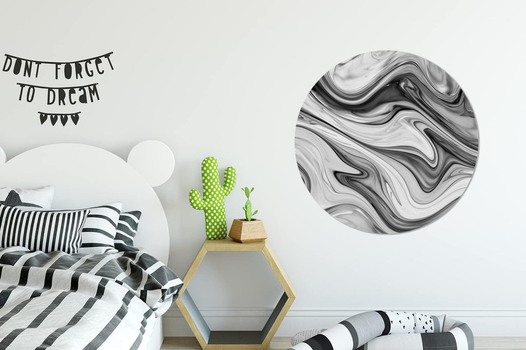 Wandbild Rund Wanddeko Deko Wohnzimmer Bilder 90x90 cm Marmor - Muster - Grau - Marmoroptik - Schwar