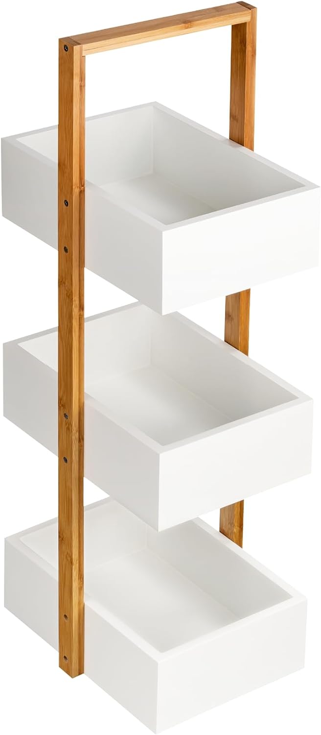 shelfmade Korbregal Bad - Badezimmer Regal weiss - Badregal stehend Regal Küche - Standregal, Holzre