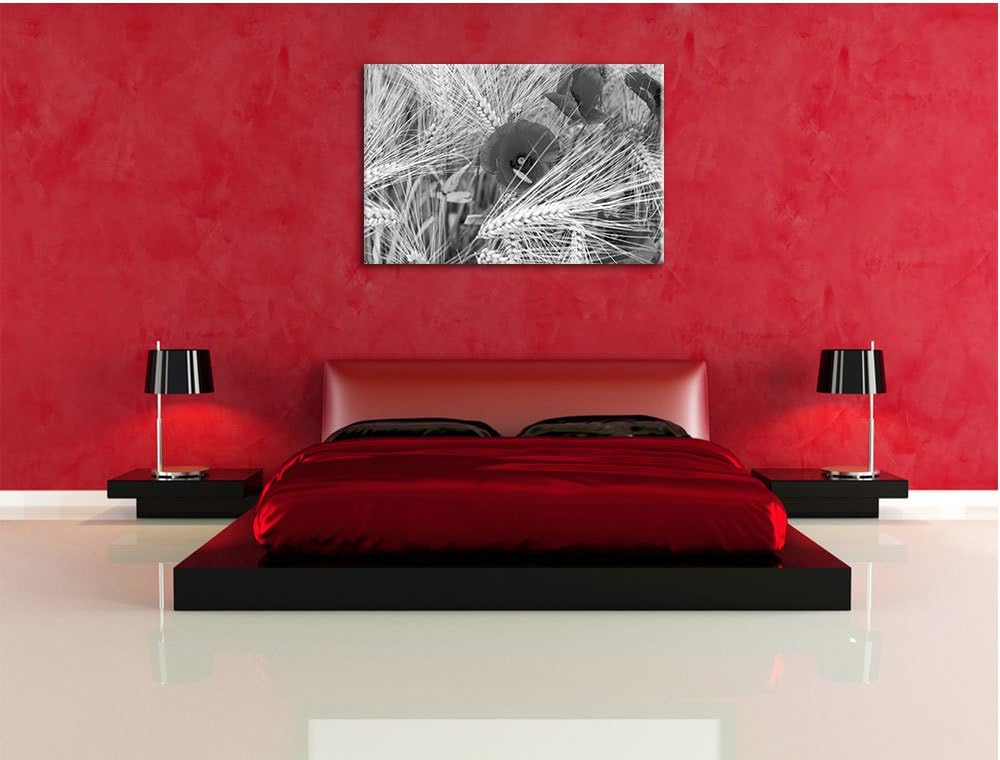 Pixxprint Mohnblumen auf dem Mais-Feld als Leinwandbild/Grösse: 100x70 cm/Wandbild/Kunstdruck/fertig