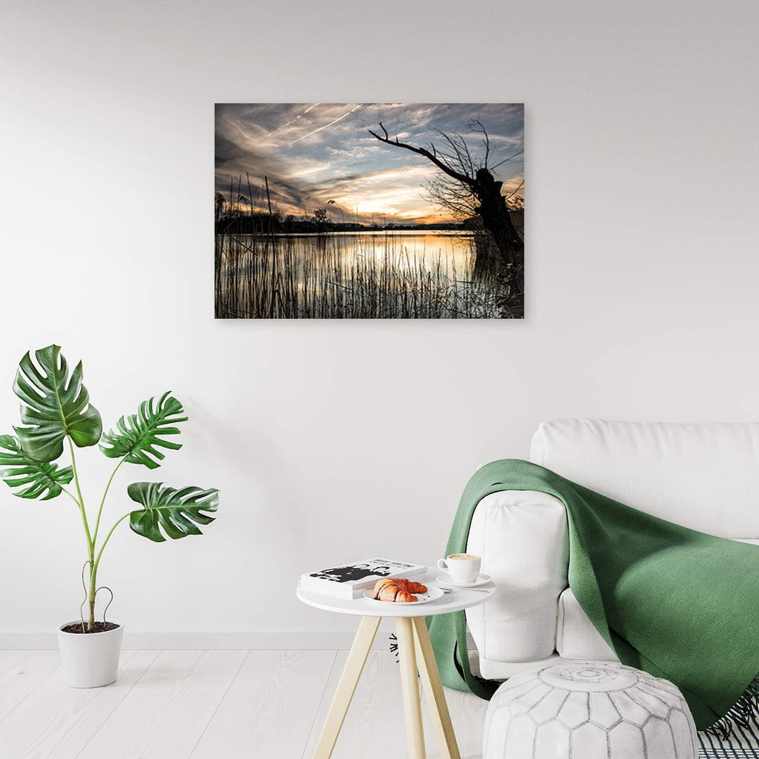 Febby Vlies Leinwandbild XXL Bäume Himmel Wolken 80x60 cm Wandbild Kunst Bilder Schlafzimmer Deko Wo
