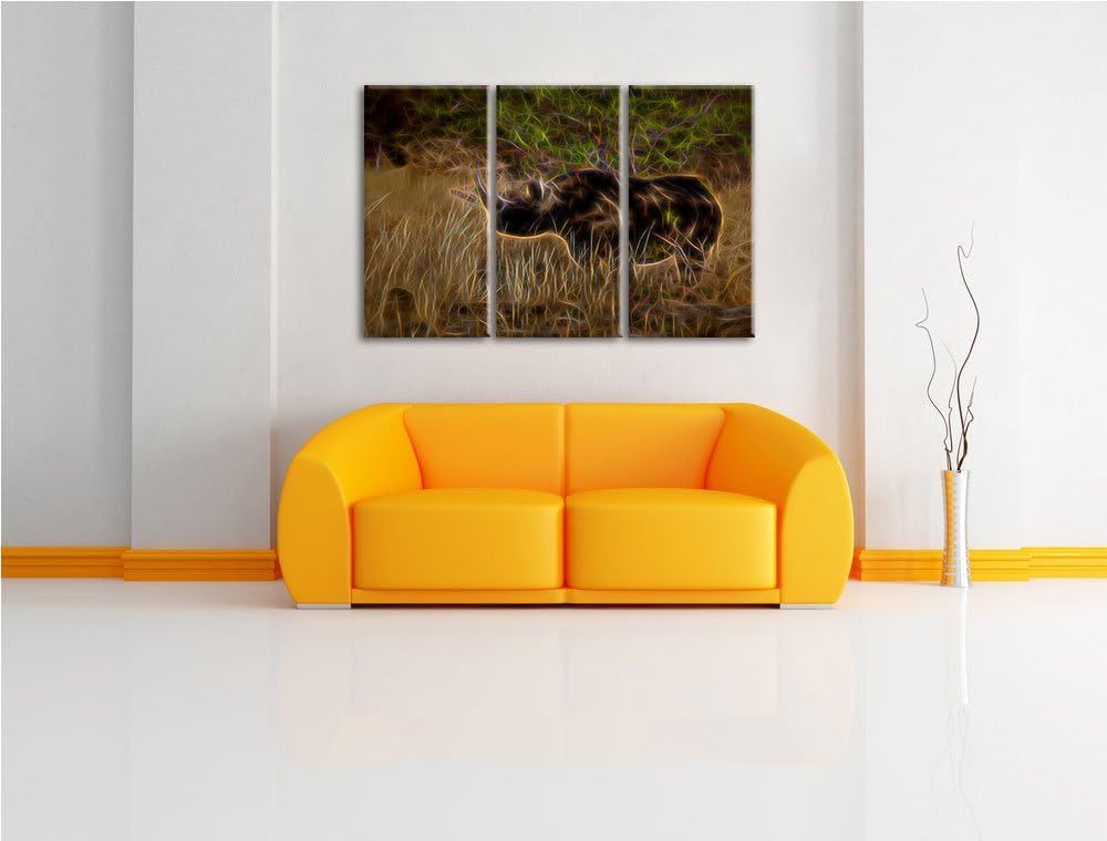 Nashorn in der Savanne NewArt 3-Teiler Leinwandbild 120x80 Bild auf Leinwand, XXL riesige Bilder fer