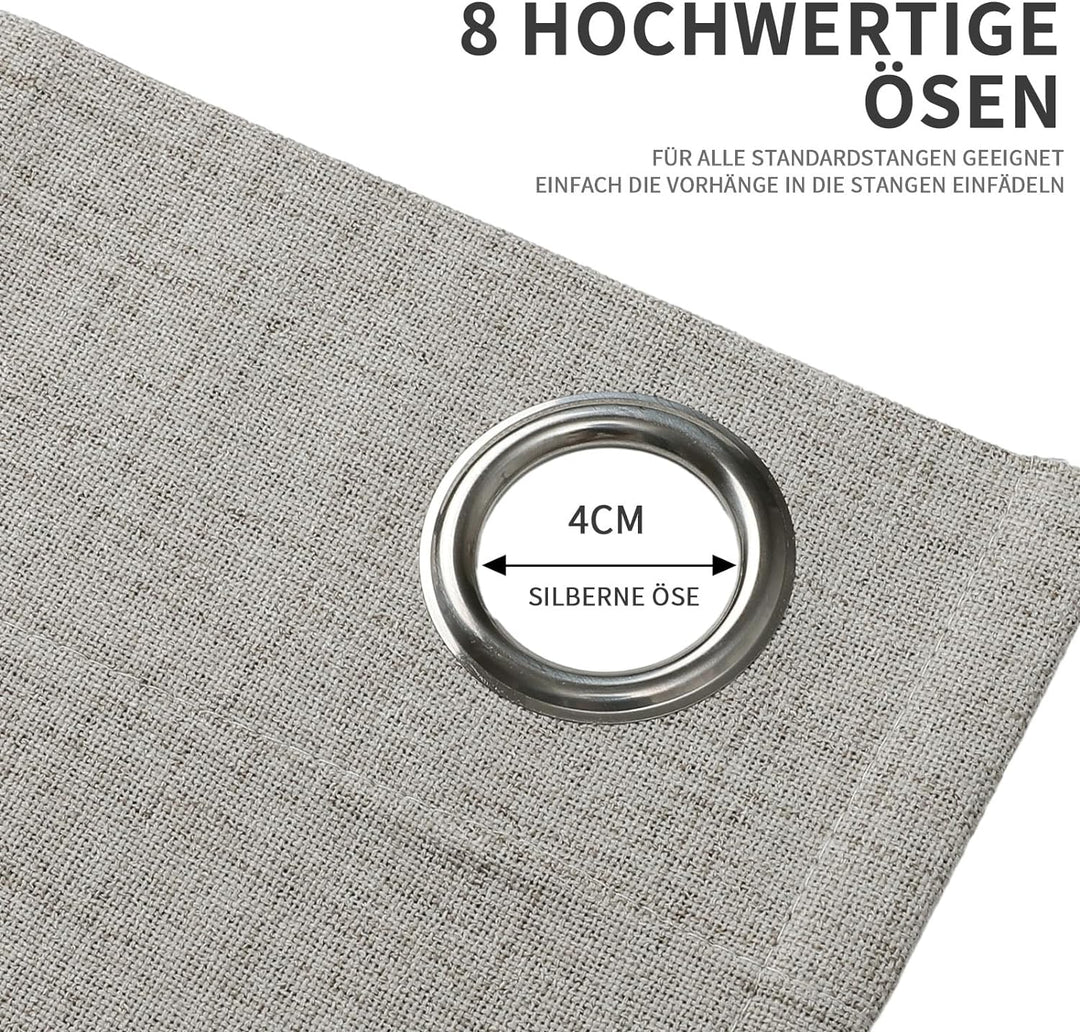 Joydeco 100% Blickdichte Vorhänge mit Ösen Gardinen Leinenoptik 2 Stück, Verdunkelungsvorhang Leinen