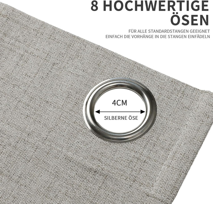 Joydeco 100% Blickdichte Vorhänge mit Ösen Gardinen Leinenoptik 2 Stück, Verdunkelungsvorhang Leinen