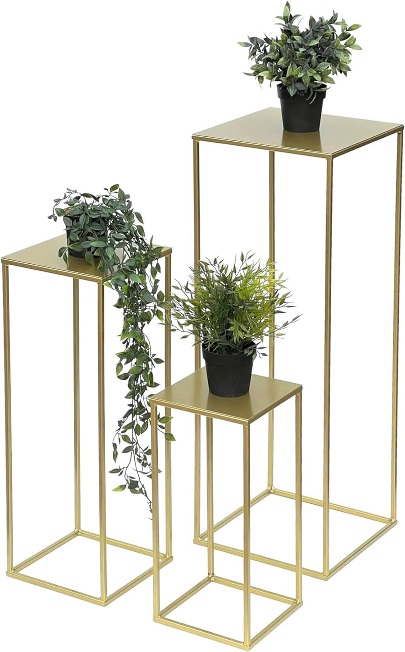 DanDiBo Blumenhocker Metall Gold Eckig 3er Set Blumenständer Beistelltisch 96406 Blumensäule Modern