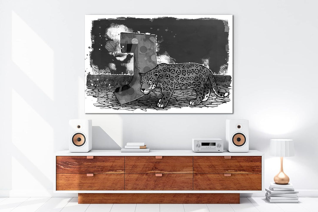 deyoli J wie Jaguar Format: 80x60 Effekt: Schwarz&Weiss als Leinwandbild, Motiv fertig gerahmt auf E
