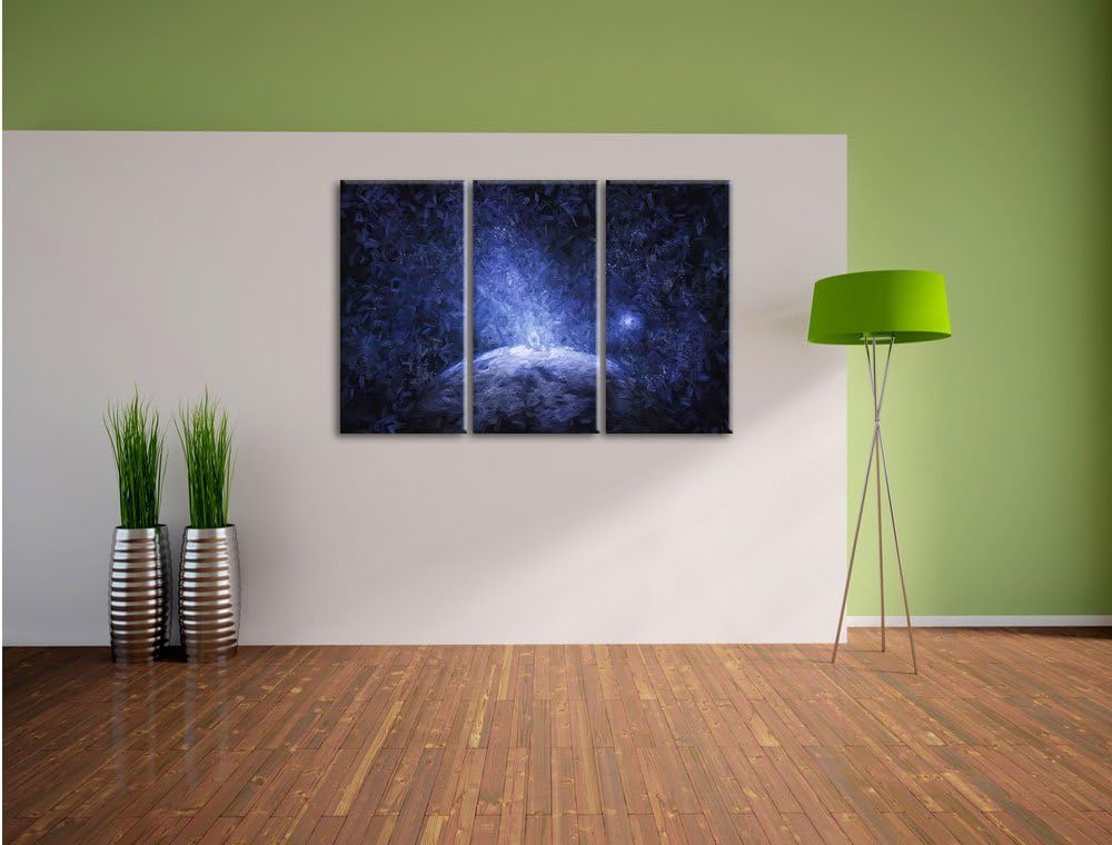 Pixxprint Sicht vom Mond auf die Erde Pinsel Effekt 3-Teiler Leinwandbild 120x80 Bild auf Leinwand