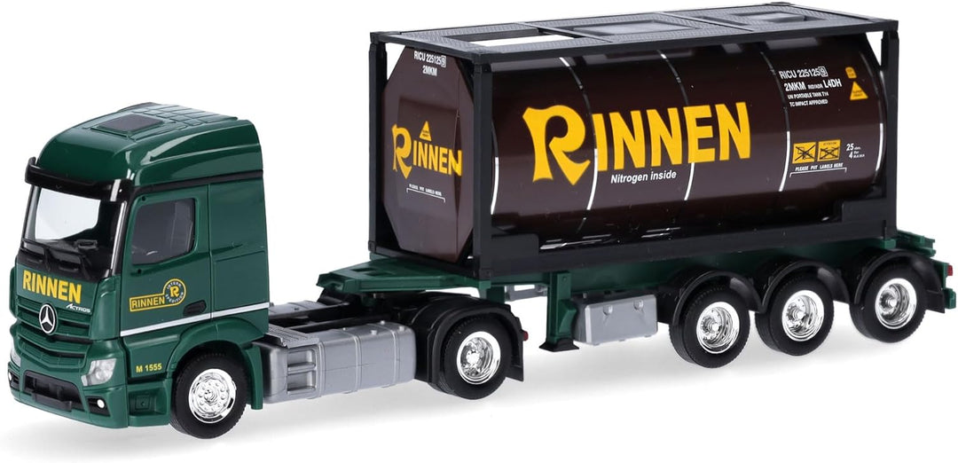 herpa LKW Modell Mercedes-Benz Actros 18 Streamspace 2.3 Tankcontainer-Sattelzug Rinnen, Miniatur im