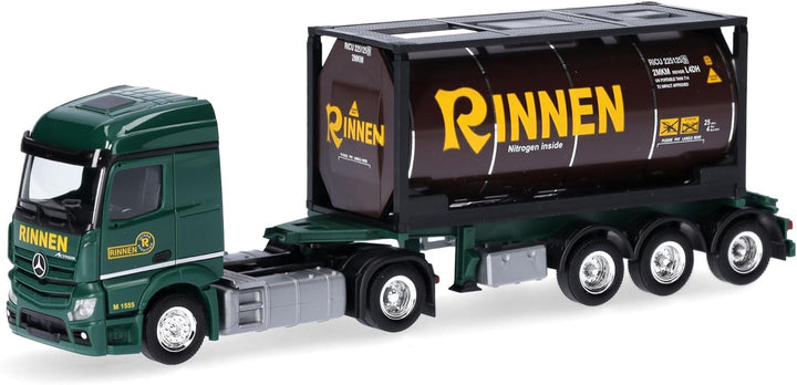 herpa LKW Modell Mercedes-Benz Actros 18 Streamspace 2.3 Tankcontainer-Sattelzug Rinnen, Miniatur im