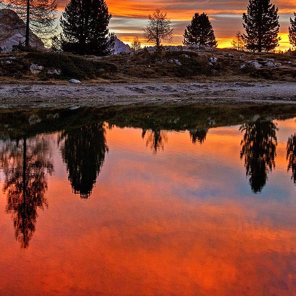 Wandbild Landschaft 100x70 cm - Deco Panel - 5 Teilig - Kunstdruck Berg See rot Deco Panel 100x70 cm