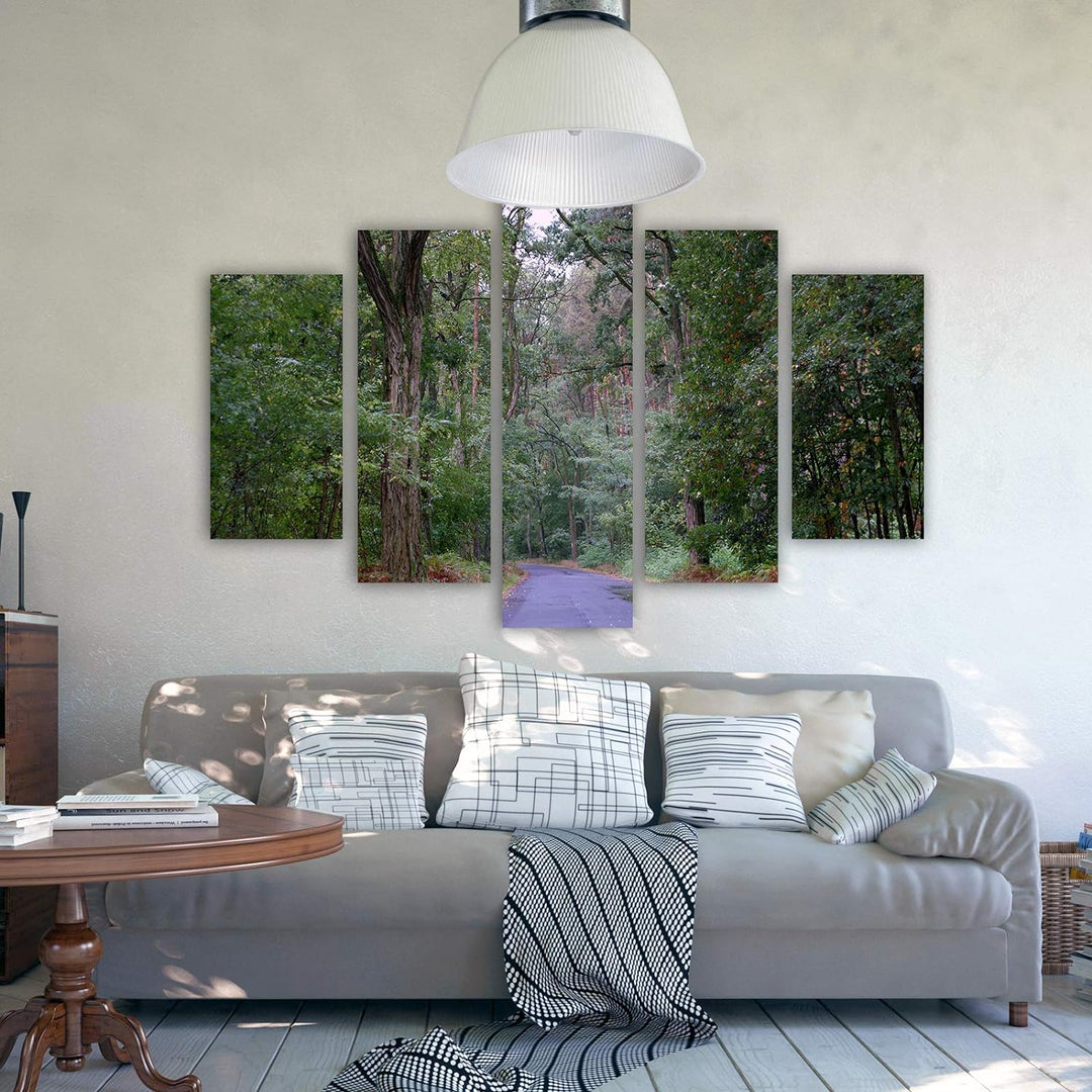 Feeby Leinwandbild 5 Teilig Landschaft Bild Wanddeko Natur Weg Wald Bäume grün 150x100 cm Leinwandbi