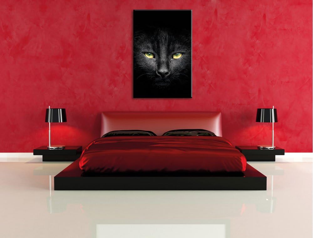 Pixxprint Dark schwarzes Katzengesicht als Leinwandbild/Grösse: 100x70 / Wandbild/Kunstdruck/fertig