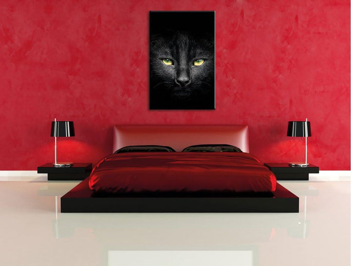 Pixxprint Dark schwarzes Katzengesicht als Leinwandbild/Grösse: 100x70 / Wandbild/Kunstdruck/fertig