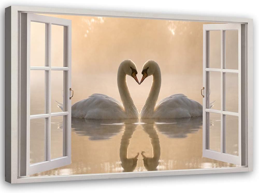 Feeby Viles - Leinwand Bilder - Fensterblick Natur- 90x60 cm- Deko Wohnzimmer - Wandbilder Schlafzim