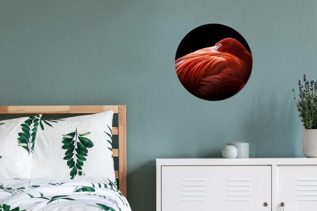 MuchoWow Wandbild Rund Wanddeko Deko Wohnzimmer Bilder 30x30 cm Flamingo - Federn - Rosa, 30x30 cm
