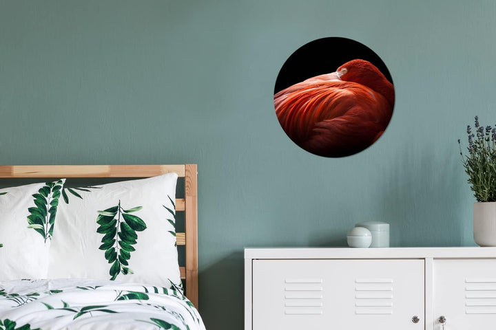 MuchoWow Wandbild Rund Wanddeko Deko Wohnzimmer Bilder 30x30 cm Flamingo - Federn - Rosa, 30x30 cm