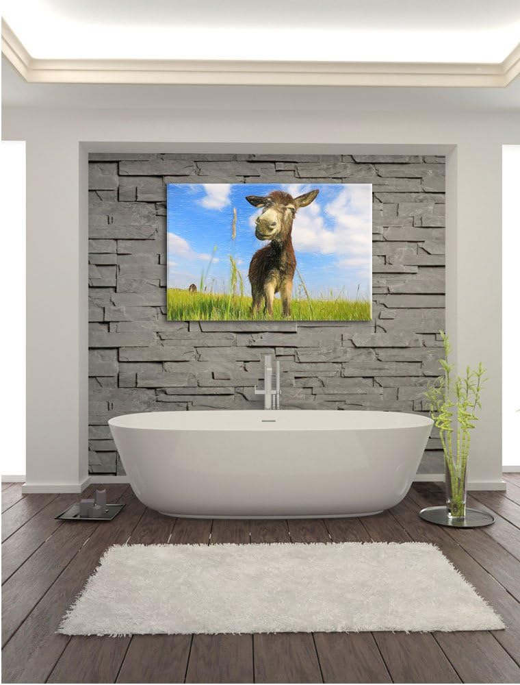 Pixxprint Esel im Feld als Leinwandbild/Grösse: 100x70 / Wandbild/Kunstdruck/fertig bespannt, 100x70