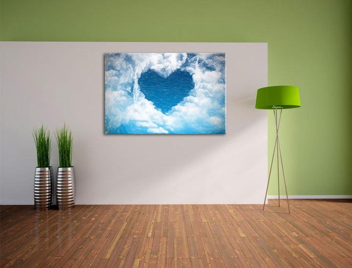 Pixxprint Romantisches Herz in den Wolken als Leinwandbild/Grösse: 100x70 cm/Wandbild/Kunstdruck/fer