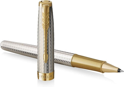 PARKER Sonnet Rollerball Pen | Premium Silver Mistral Finish with Gold Trim | Fine Point with Black