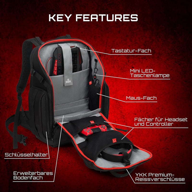 CATURIX ATTACHADER - Gaming-Rucksack für Laptops und Konsolen bis 15,6", wasserabweisender Rucksack