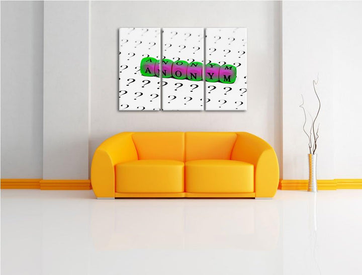 Anonymus Schriftzug aus Würfeln schwarz/weiss 3-Teiler Leinwandbild 120x80 Bild auf Leinwand, XXL ri
