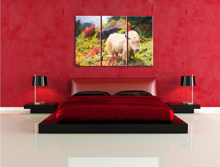 Pixxprint Schönes Yak Himalaya Kunst als Leinwandbild/Grösse: 3 Teilig (120x80 cm) cm/Wandbild/Kunst