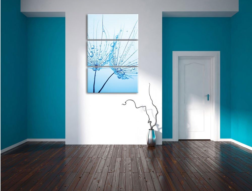 Pixxprint Pusteblumen mit Tautropfen 3-Teiler Leinwandbild 120x80 Bild auf Leinwand