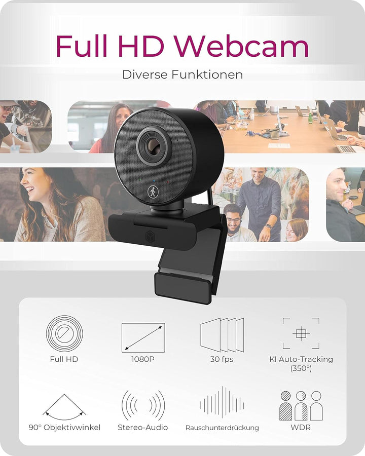 ICY BOX Full-HD USB Webcam mit Mikrofon, Klemmfuss, HD-Autofokus, WDR IB-CAM501-HD