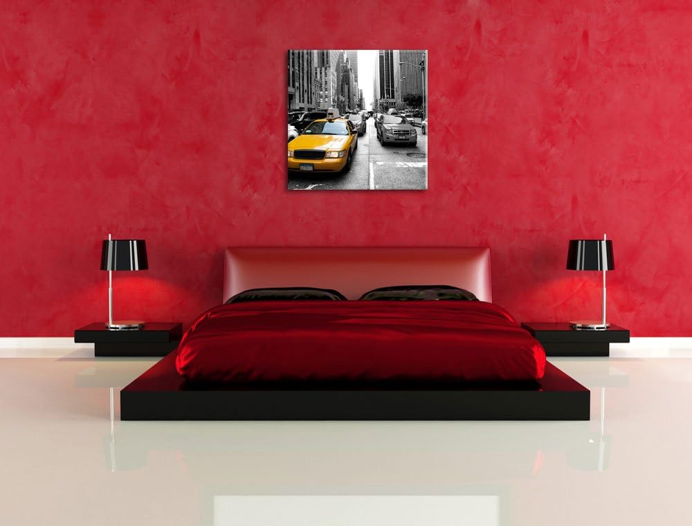 Pixxprint Gelbes Taxi in New York als Leinwandbild/Grösse: 70x70 cm/Wandbild/Kunstdruck/fertig bespa
