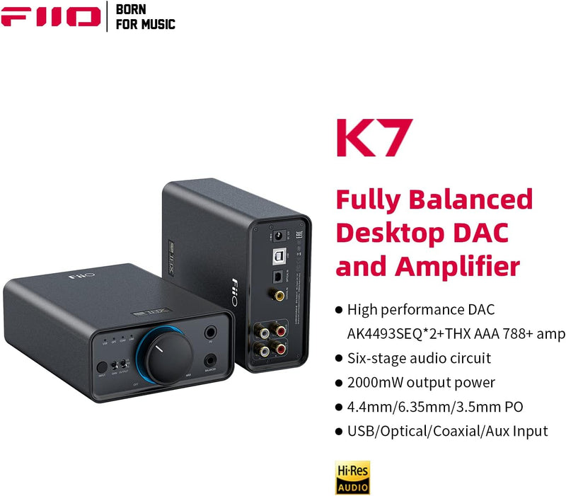 FiiO K7 Full Balanced HiFi DAC Kopfhörer-Verstärker AK4493S*2, XMOS XU208 PCM384kHz DSD256, USB/opti
