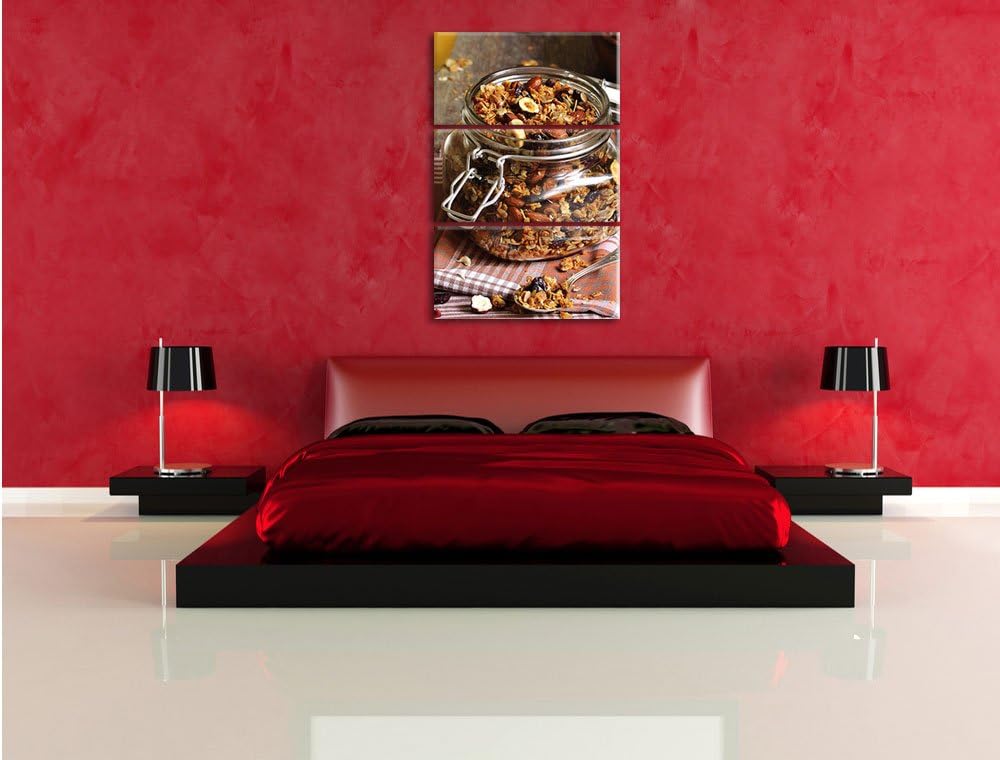 Pixxprint Honig Müsli im Glas 3-Teiler Leinwandbild 120x80 Bild auf Leinwand