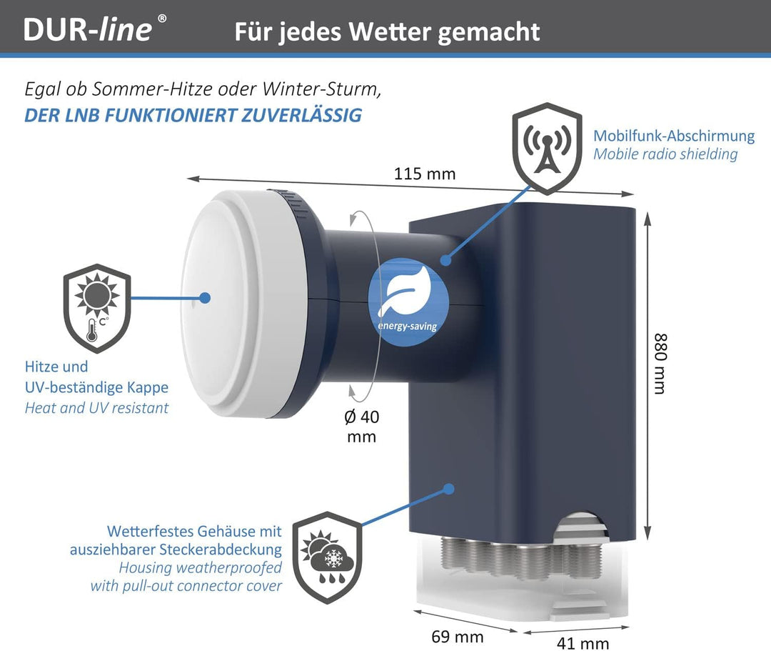 DUR-line Blue ECO Octo - Stromspar-LNB - 8 Teilnehmer - Premium-Qualität - 8-Fach, digital, Full HD,