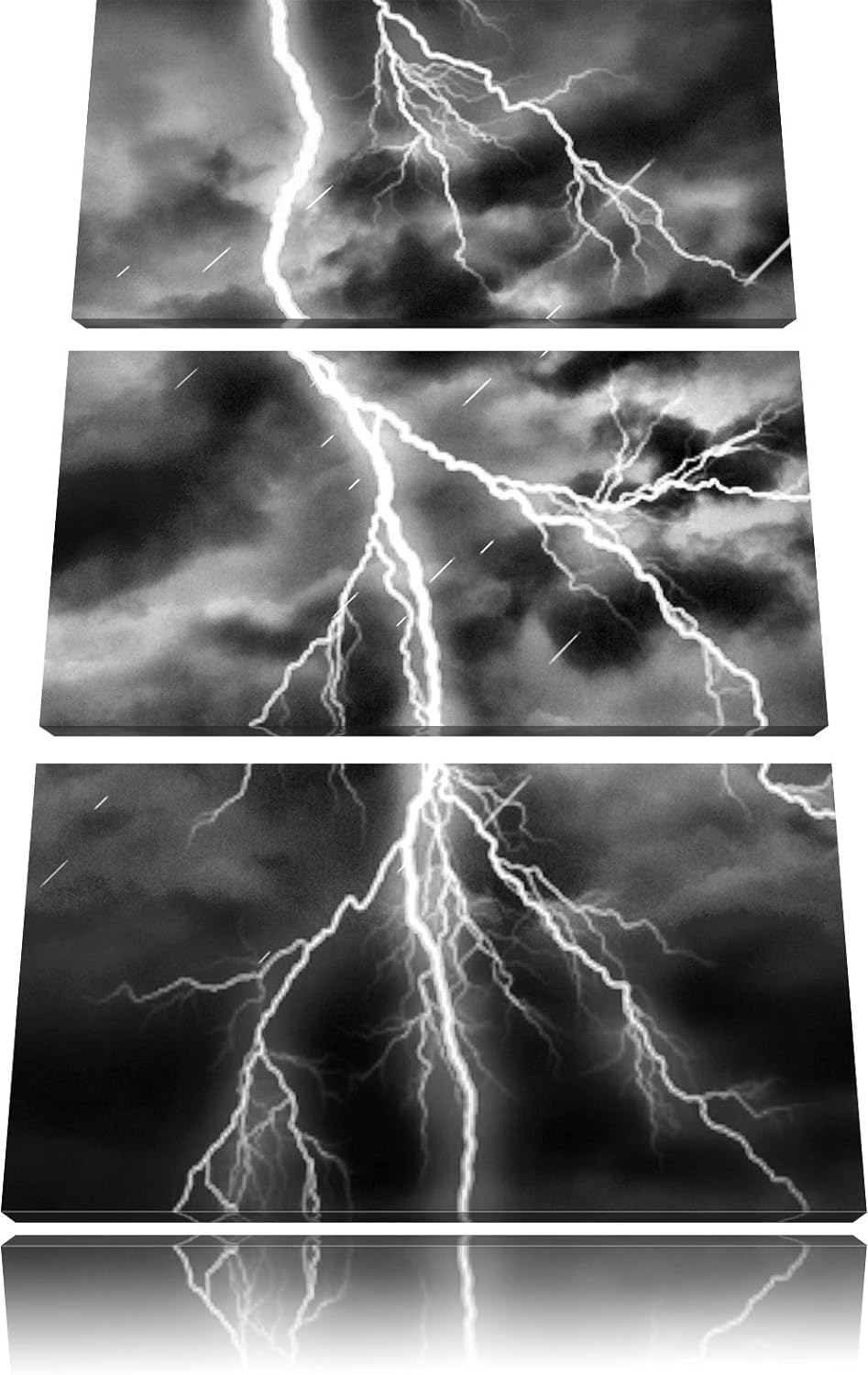 Pixxprint Monocrome, Gefährlicher Blitz am Gewitterhimmel 3-Teiler Leinwandbild 120x80 Bild auf Lein