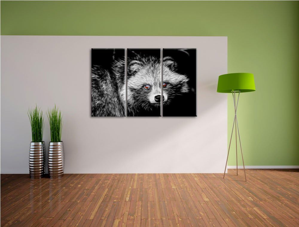 Dark scheuer Waschbär schwarz/weiss Deluxe 3-Teiler Leinwandbild 120x80 Bild auf Leinwand, XXL riesi