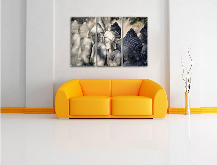 Pixxprint Buddha-Statuen in Einer Reihe als Leinwandbild/Grösse: 3 Teilig (120x80 cm) cm/Wandbild/Ku