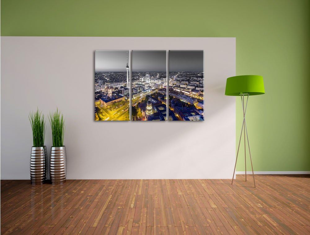 Pixxprint Berlin City Panorama als Leinwandbild/Grösse: 3 Teilig (120x80) cm/Wandbild/Kunstdruck/fer