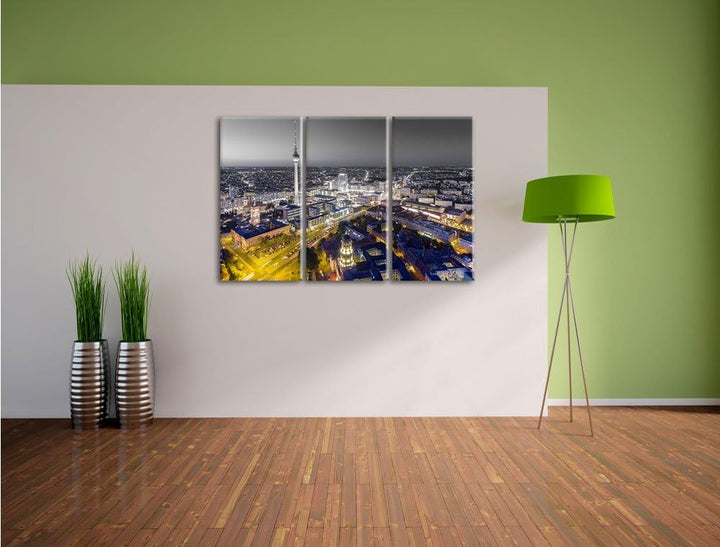 Pixxprint Berlin City Panorama als Leinwandbild/Grösse: 3 Teilig (120x80) cm/Wandbild/Kunstdruck/fer
