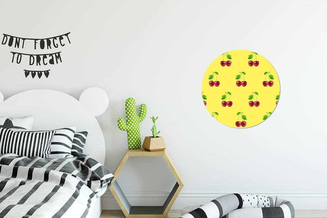 MuchoWow Wandbild Rund Wanddeko Deko Wohnzimmer Bilder 30x30 cm Kirschen - Illustration - Rot, 30x30