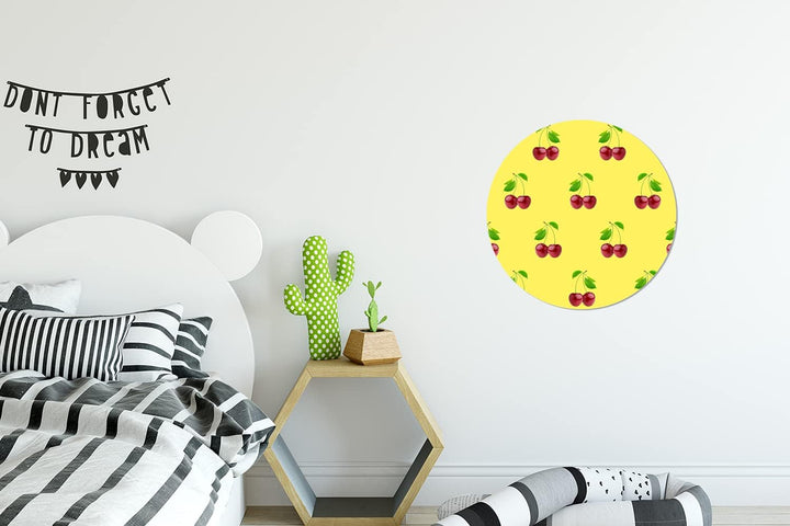 MuchoWow Wandbild Rund Wanddeko Deko Wohnzimmer Bilder 30x30 cm Kirschen - Illustration - Rot, 30x30