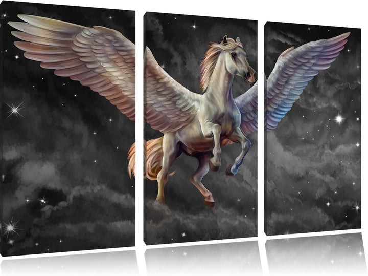 Pixxprint Weisser Pegasus mit Engelsflügel als Leinwandbild/Grösse: 3 Teilig (120x80 cm) cm/Wandbild