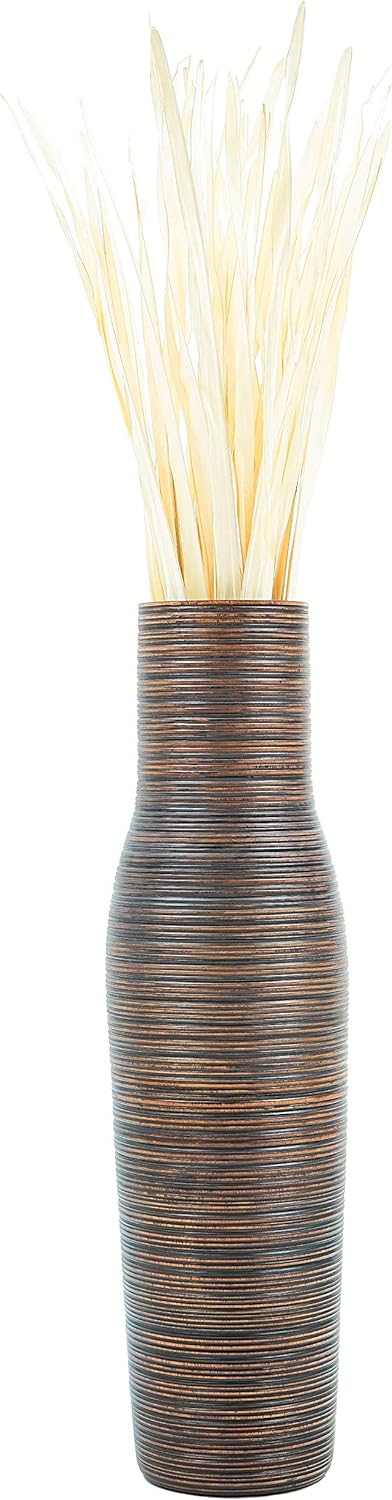 Leewadee Grosse Bodenvase für Dekozweige hohe Standvase Design Holzvase, Holz, 90 cm, braun 90 cm Br