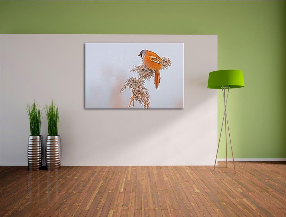 kleiner Vogel auf Weizen im Winter NewArt Format: 100x70 cm auf Leinwand, XXL riesige Bilder fertig