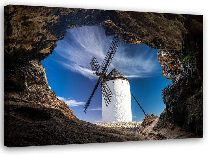 Feeby Wandbild 3D Bild Druckbild Leinwandbild Windmühle Blau 90x60 cm Leinwandbild 90x60 cm Blau_b,